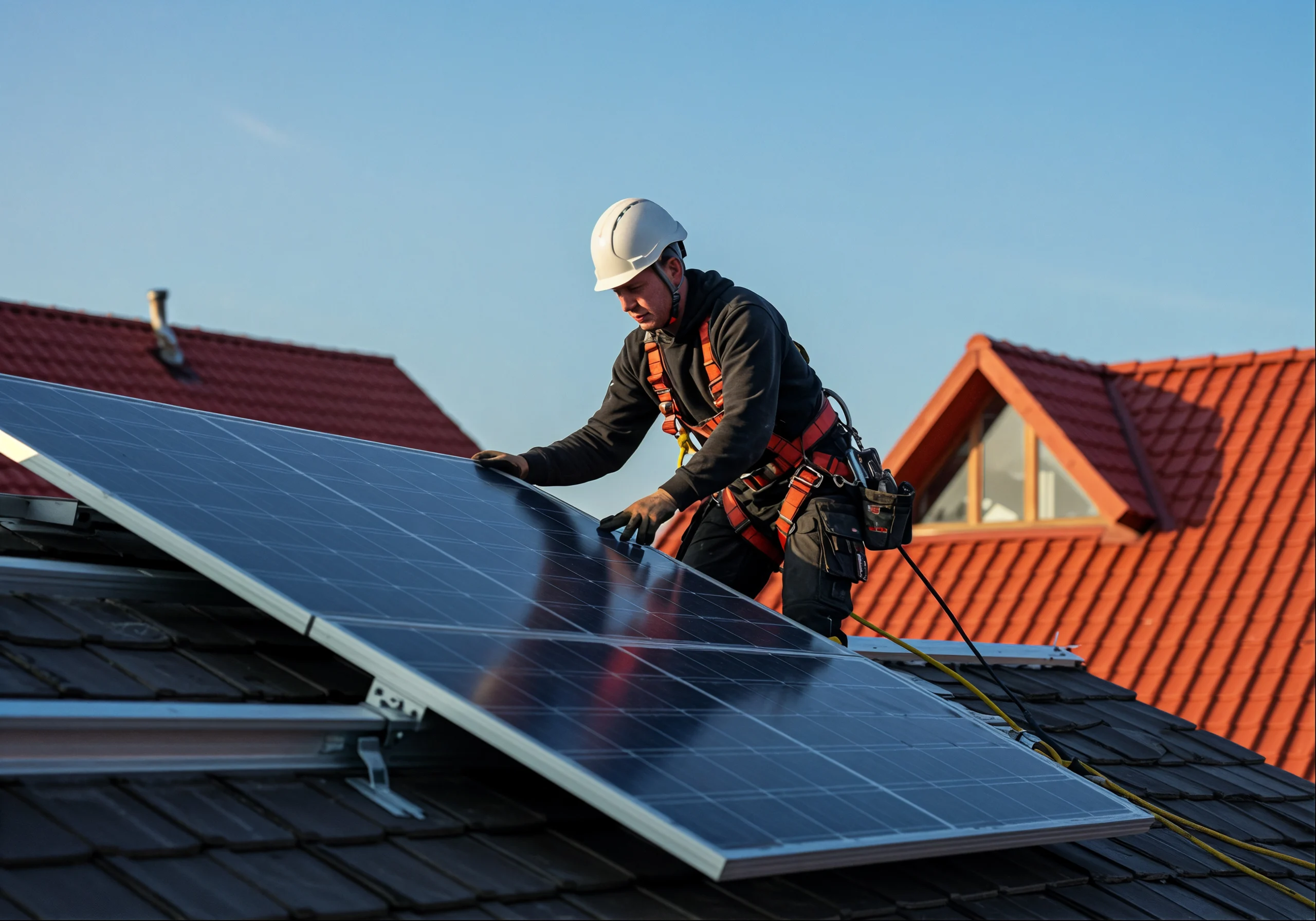 Técnico Solviva instalando painéis solares